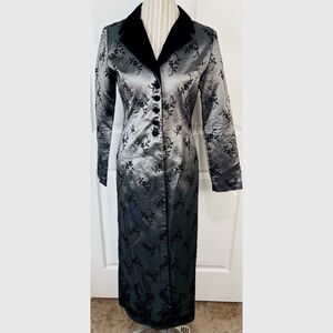 VTG 90s De-Laru Sheila Yen Silver Taffeta Formal Jacket Black Velour Trim MED